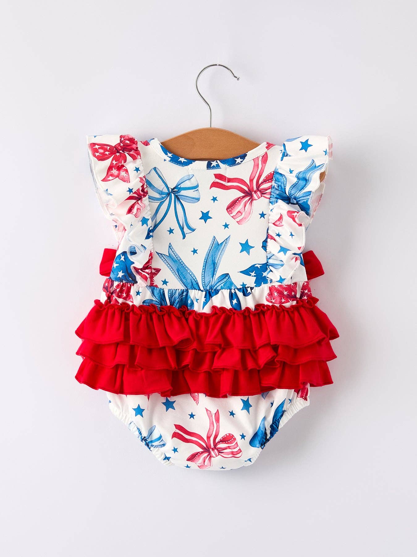 Girls 4th of July Bow Print Romper