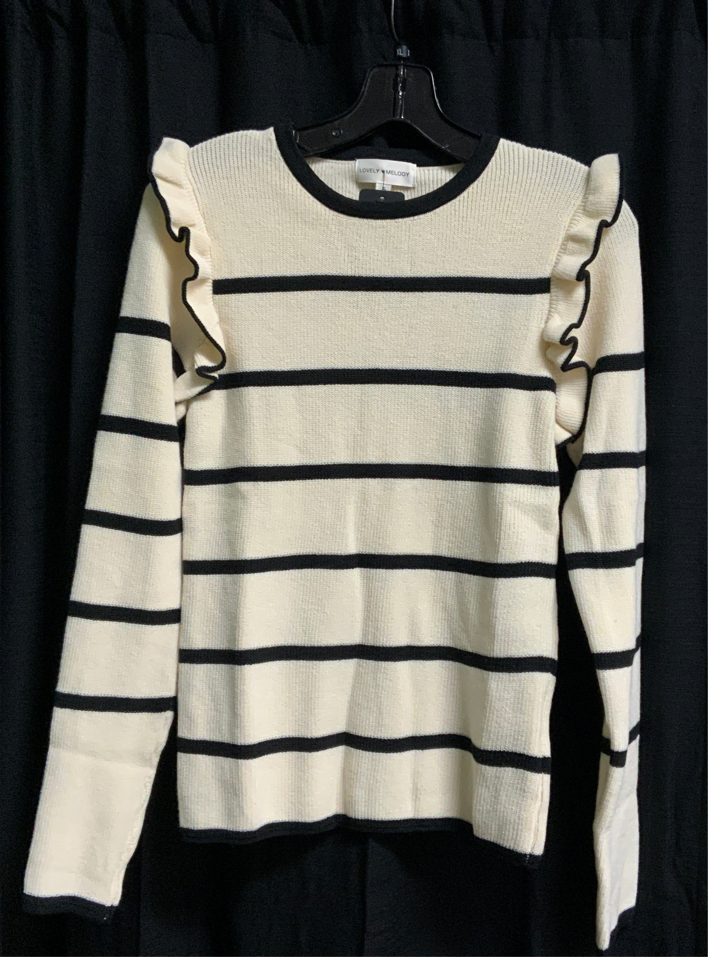 Striped Ruffle Top in Ivory and Black