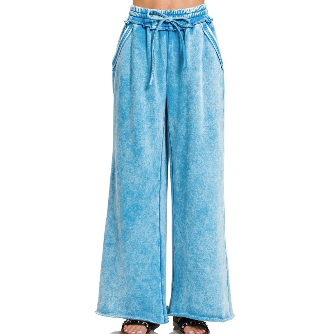 Deep Sky Acid Wash Fleece Sweatpants with Pockets