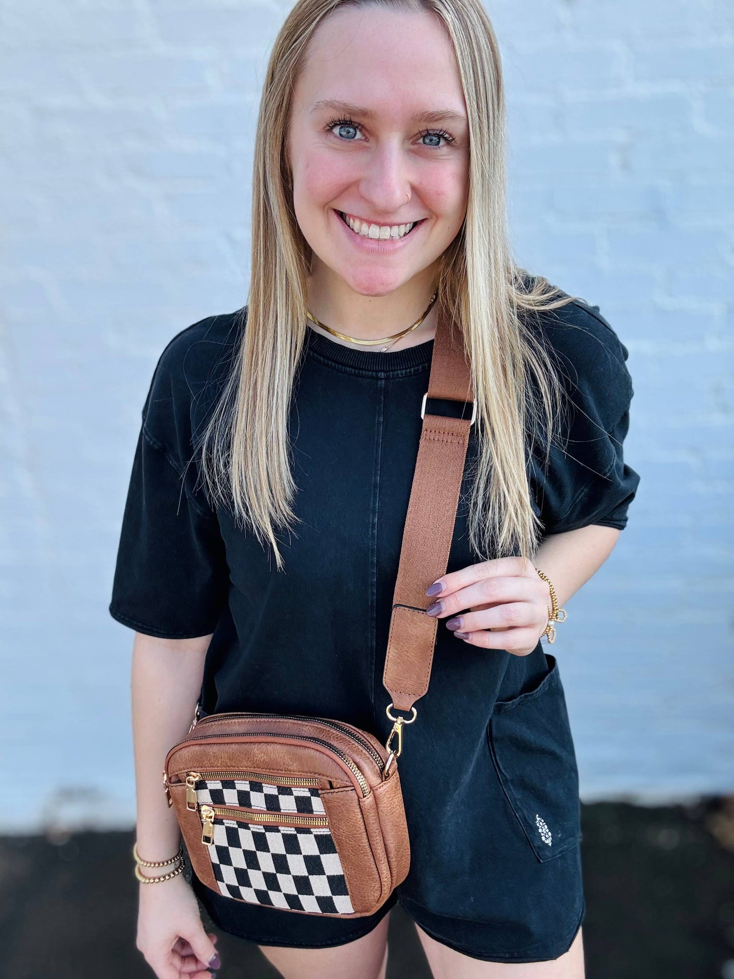 Brown Checkmate Crossbody