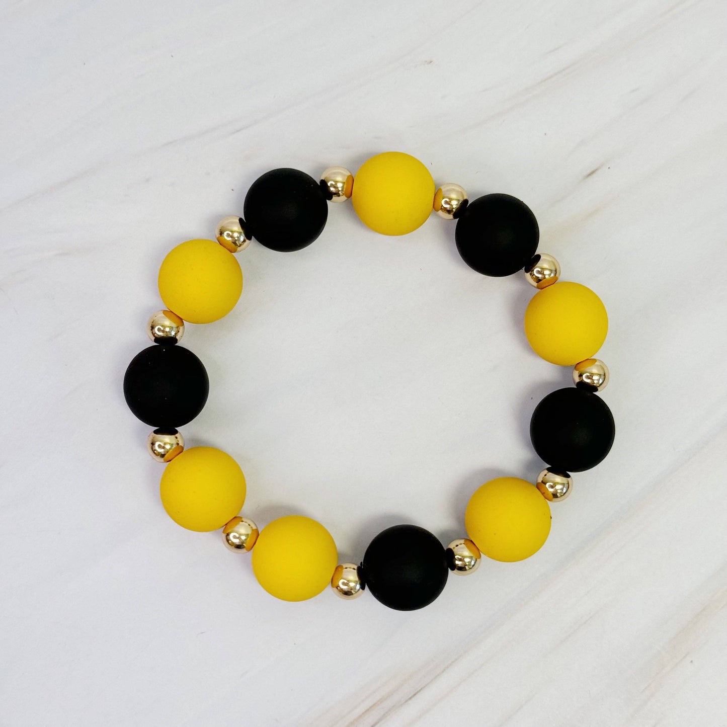 Yellow & Black Champion Ball Bead Stretch Bracelet