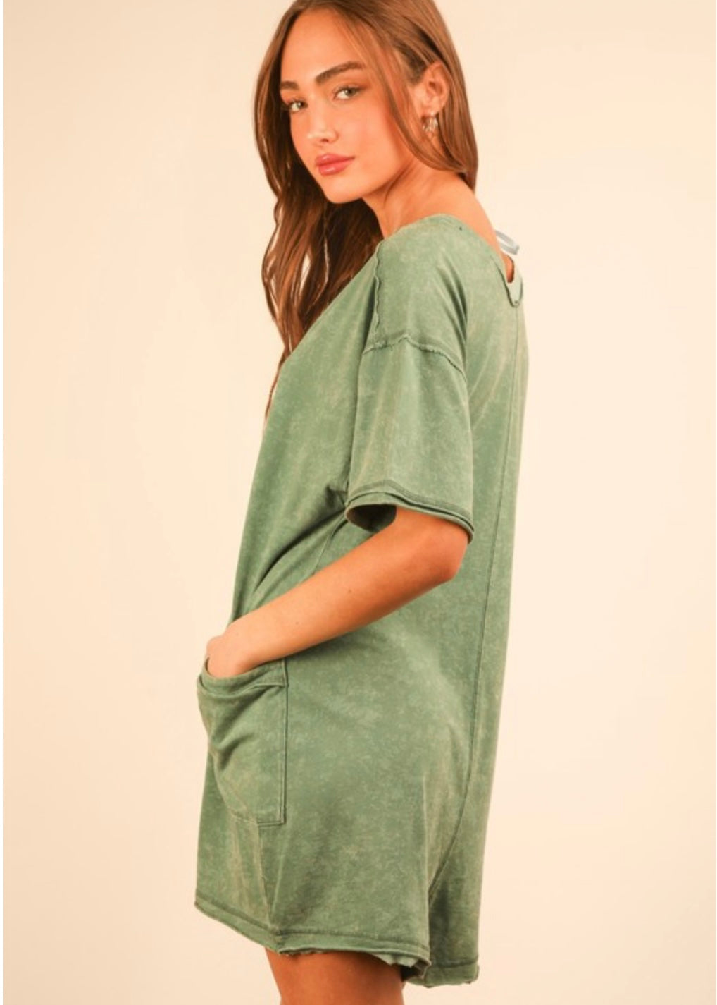 Sage Mineral Washed Oversized Romper