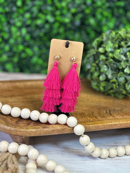Hot Pink Tassel Earrings