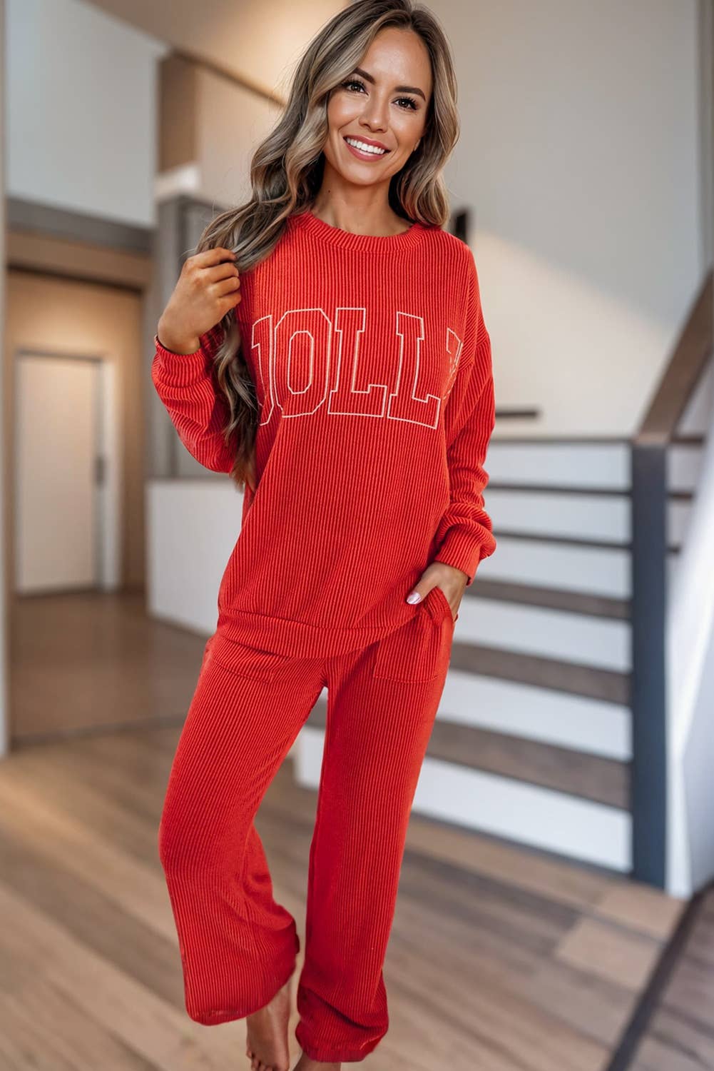 JOLLY Corded Long Sleeve Top and Pants 2 Piece Set