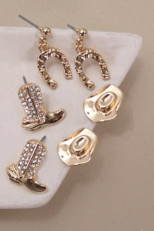 Gold Western Earrings Trio Set