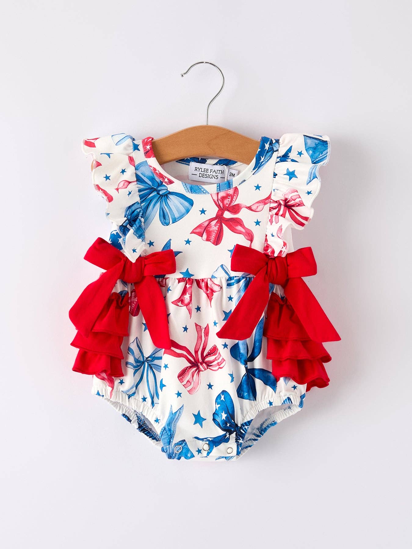 Girls 4th of July Bow Print Romper