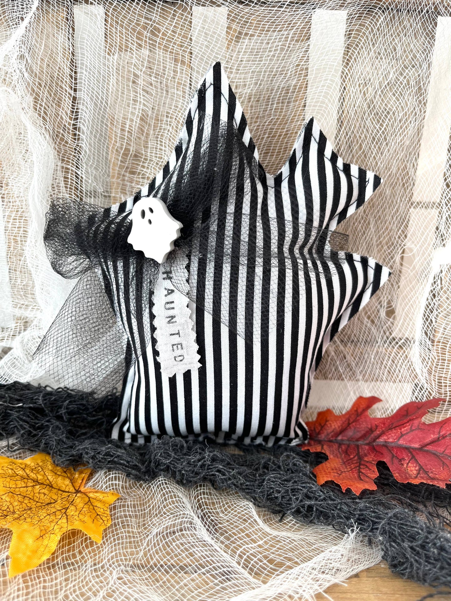 Stripe Halloween Haunted House Mini Pillow | Home Decor