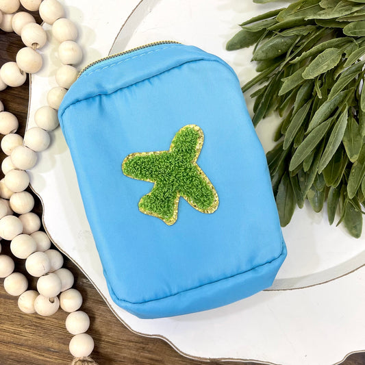 Mini Nylon Cosmetic Bag - Blue Airplane