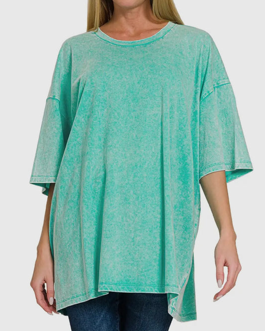 Turquoise Oversized Acid Washed Short Sleeve Tee