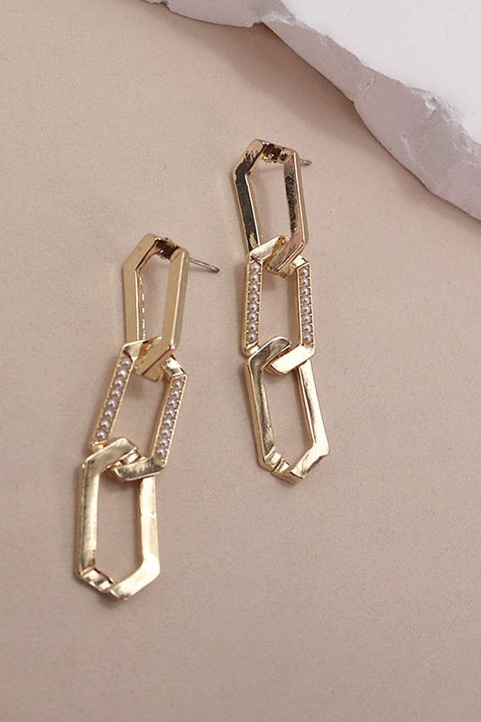 Gold Pearl Embellished Link Drop Earrings