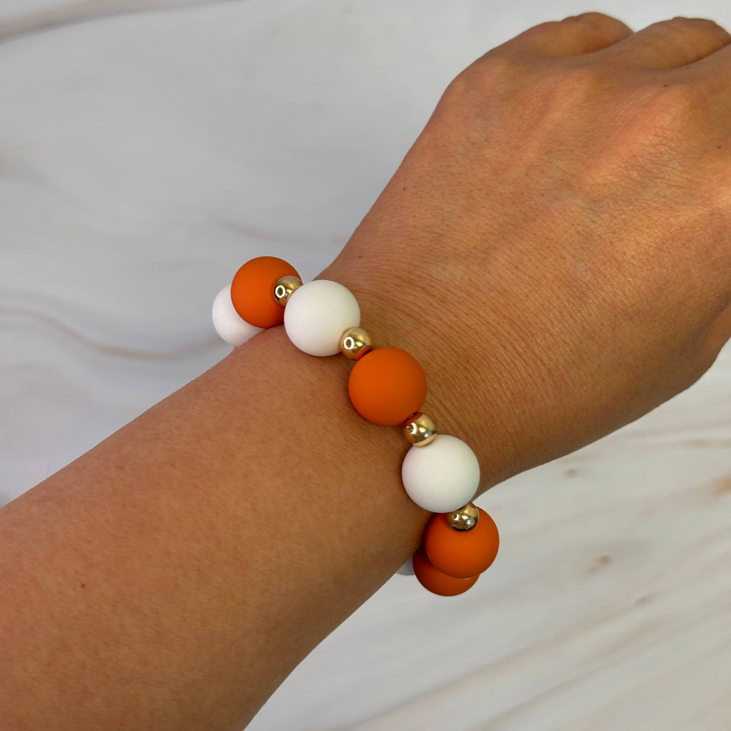 Orange & White Champion Ball Bead Stretch Bracelet