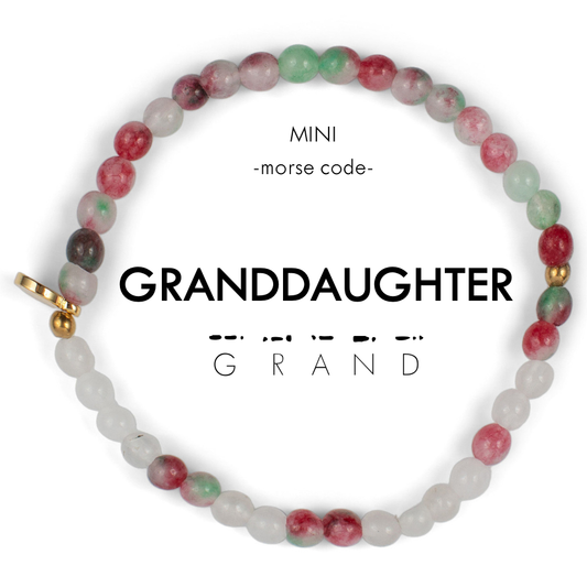 MINI Morse Code Bracelet | GRANDDAUGHTER: Watermelon Jasper & Cloudy Glass