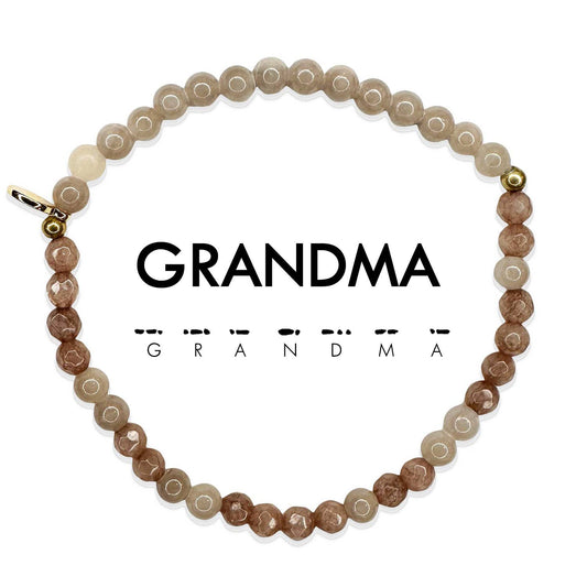 Morse Code Bracelet | GRANDMA: Faceted Taupe & Glassy Pink Quartz