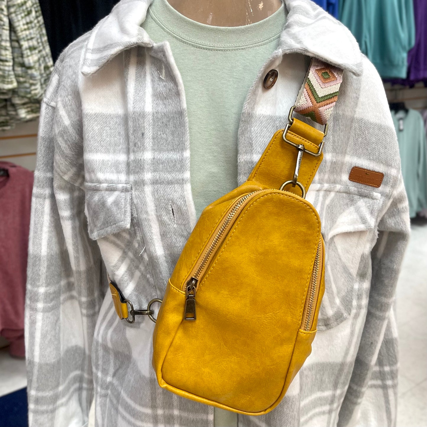 Soft Vegan Leather Crossbody Bag - Mustard