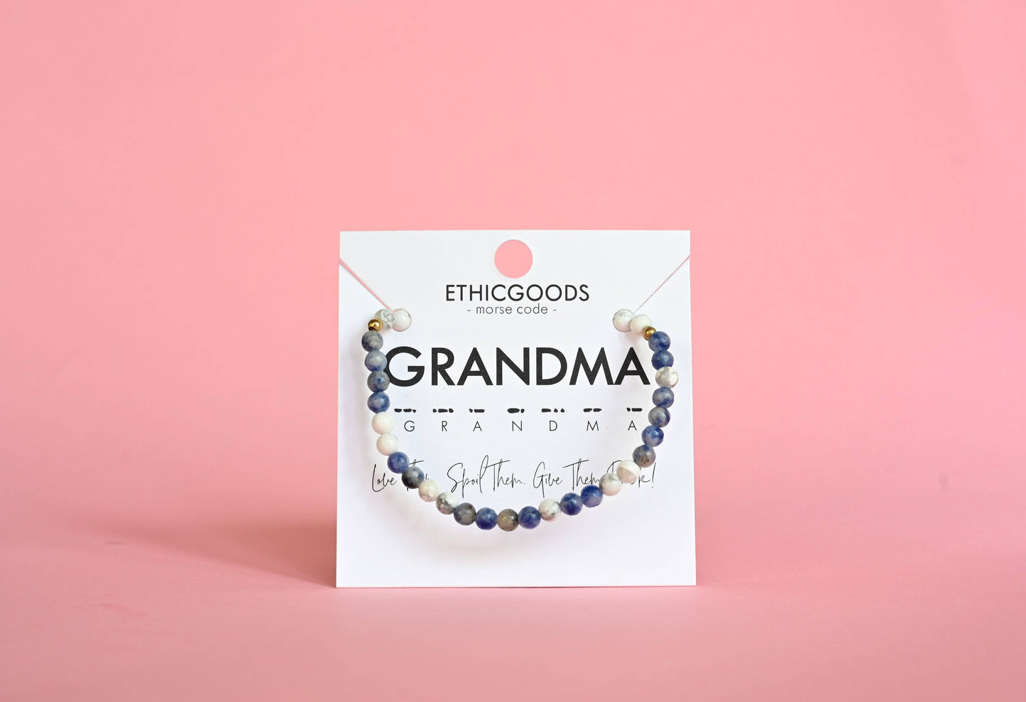 Morse Code Bracelet | GRANDMA: Faceted Taupe & Glassy Pink Quartz