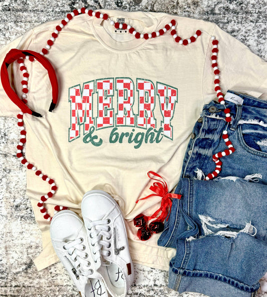 Checkered Merry & Bright Long Sleeve Tee