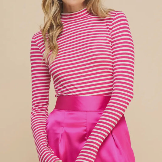 Be Simple Fuchsia Striped Top