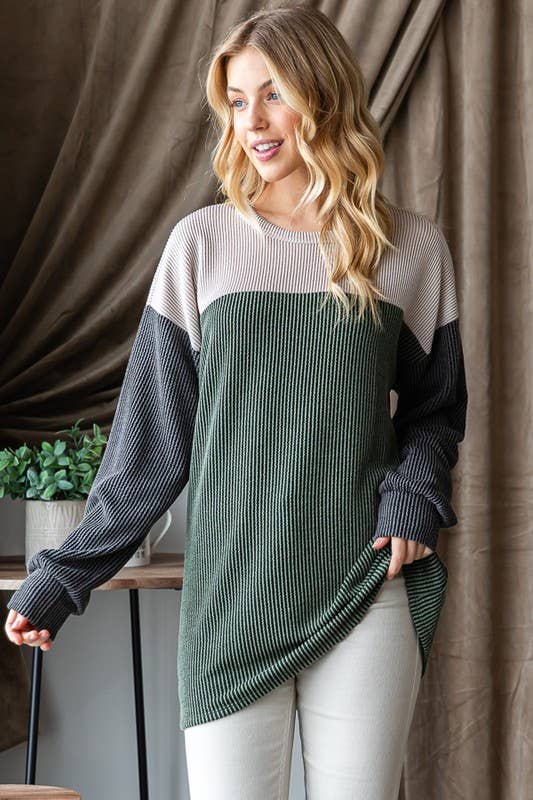 Urban Ribbed Color Block Hunter Green Top