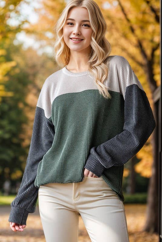 Urban Ribbed Color Block Hunter Green Top