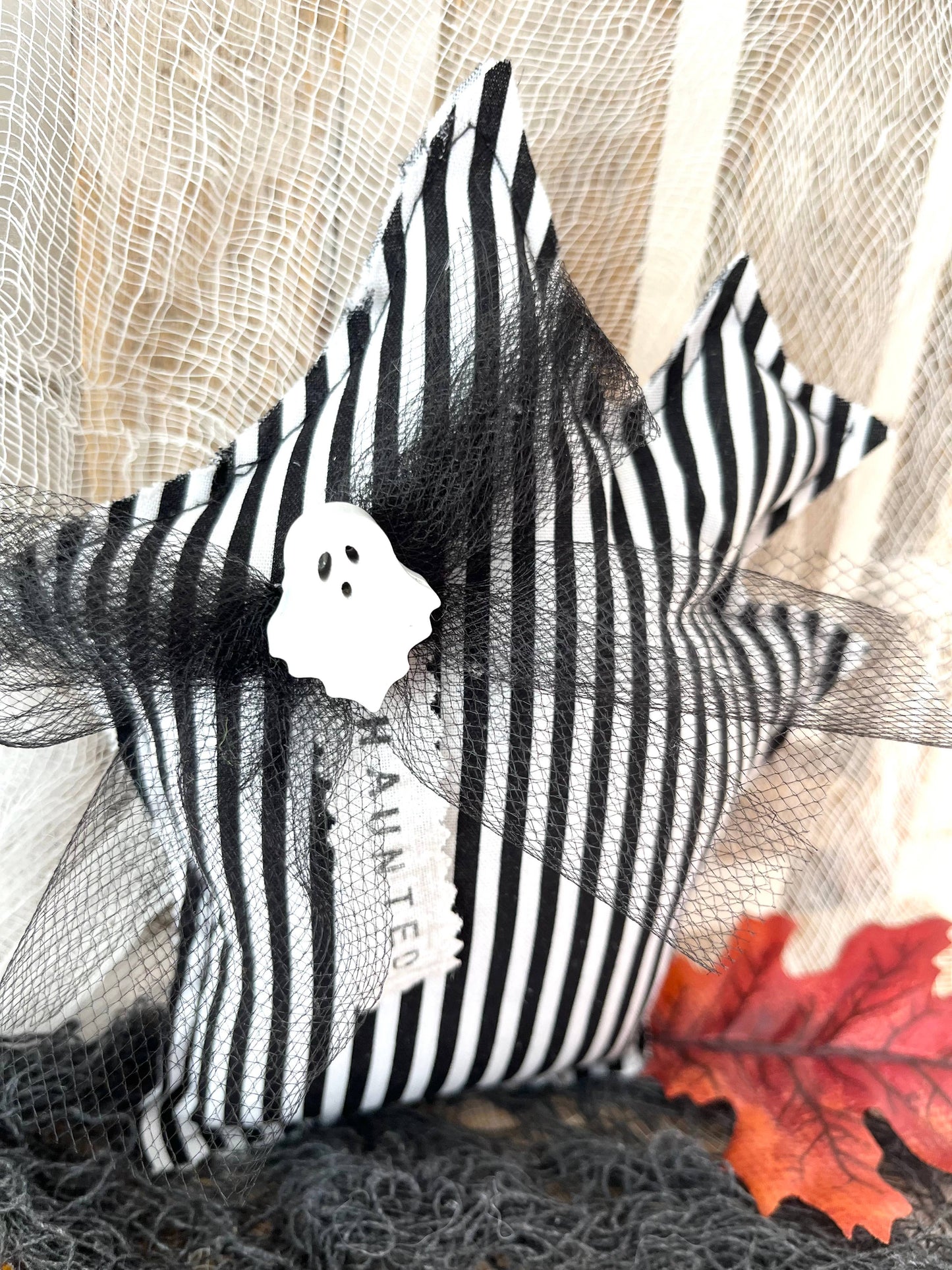 Stripe Halloween Haunted House Mini Pillow | Home Decor