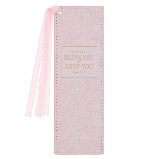 Faux Leather Pink Bless You and Keep You Num. 6:24 Bookmark