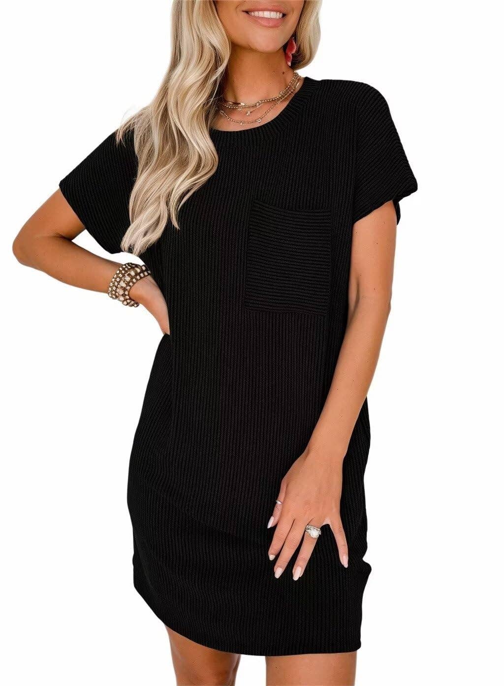 Summer Casual T-Shirt Short-Sleeved Dress in Black