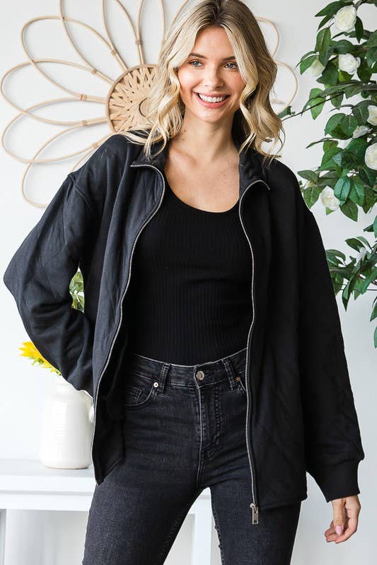 Charcoal High Neck Front Zip Jacket