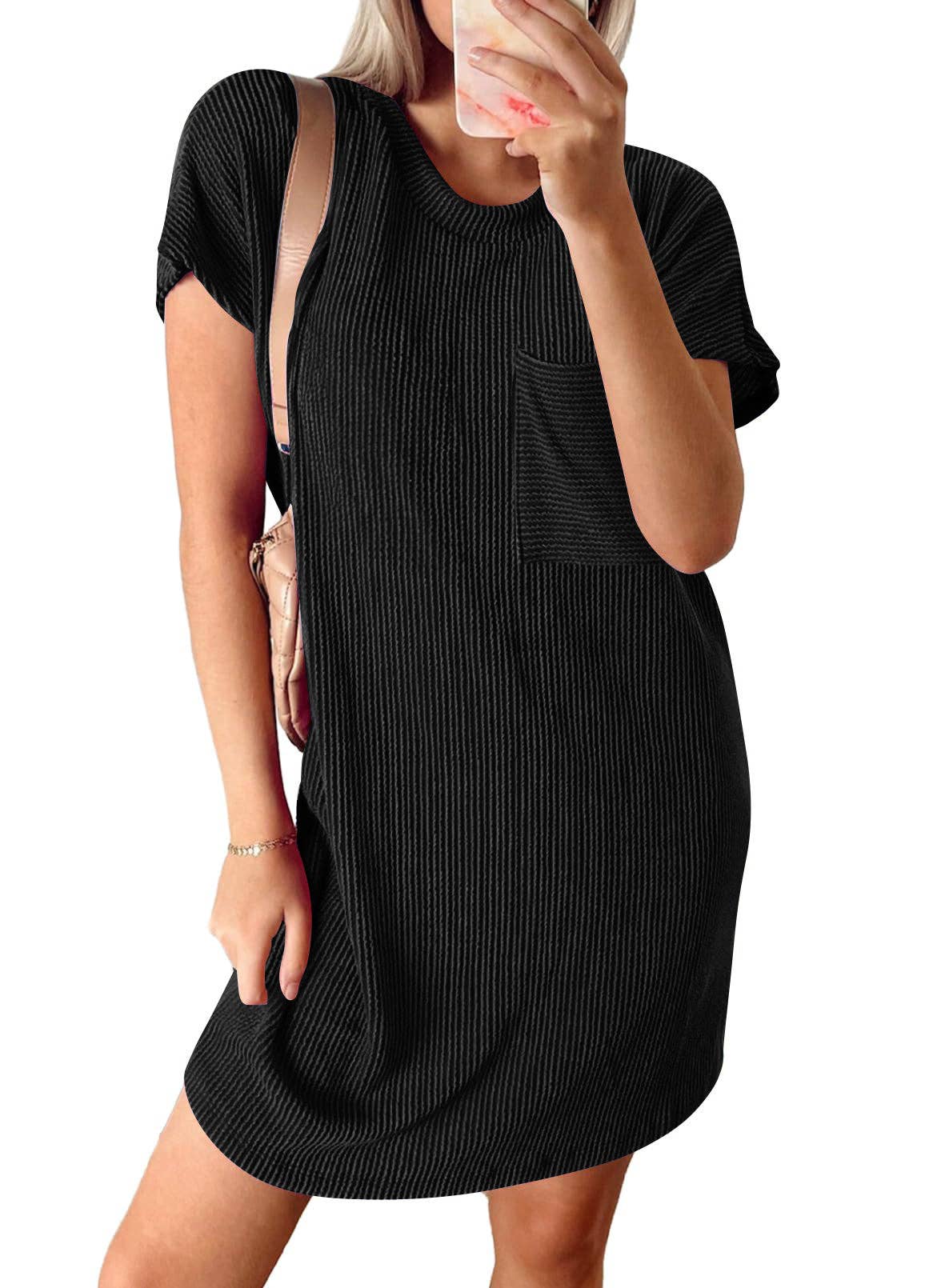 Summer Casual T-Shirt Short-Sleeved Dress in Black