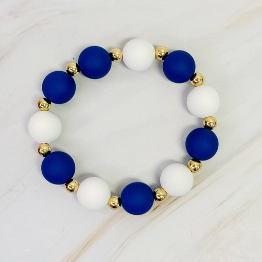 Blue & White Champion Ball Bead Stretch Bracelet