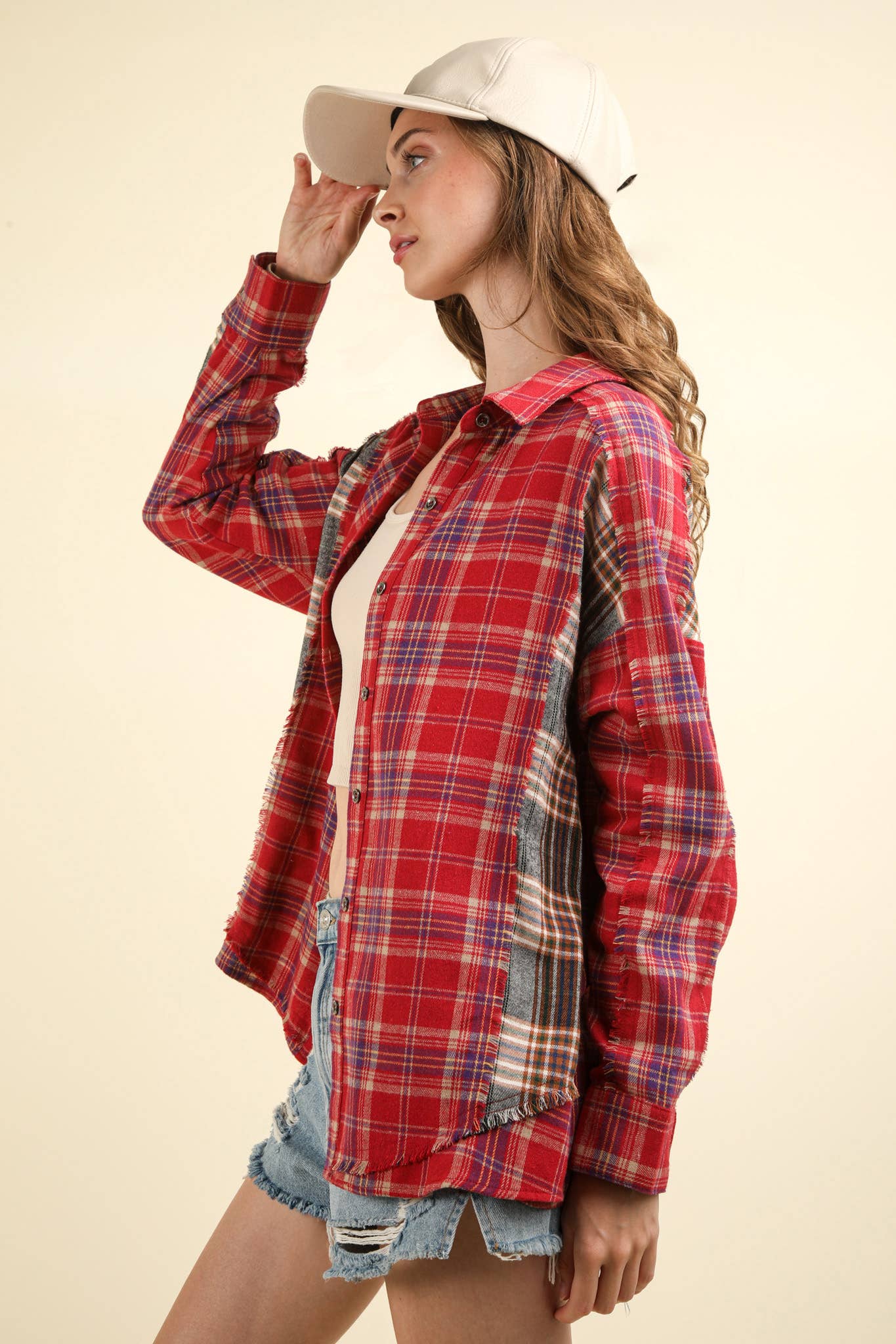 Red Plaid Button Up Top