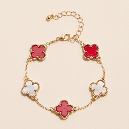 Red & White Clover Charms Basic Bracelet