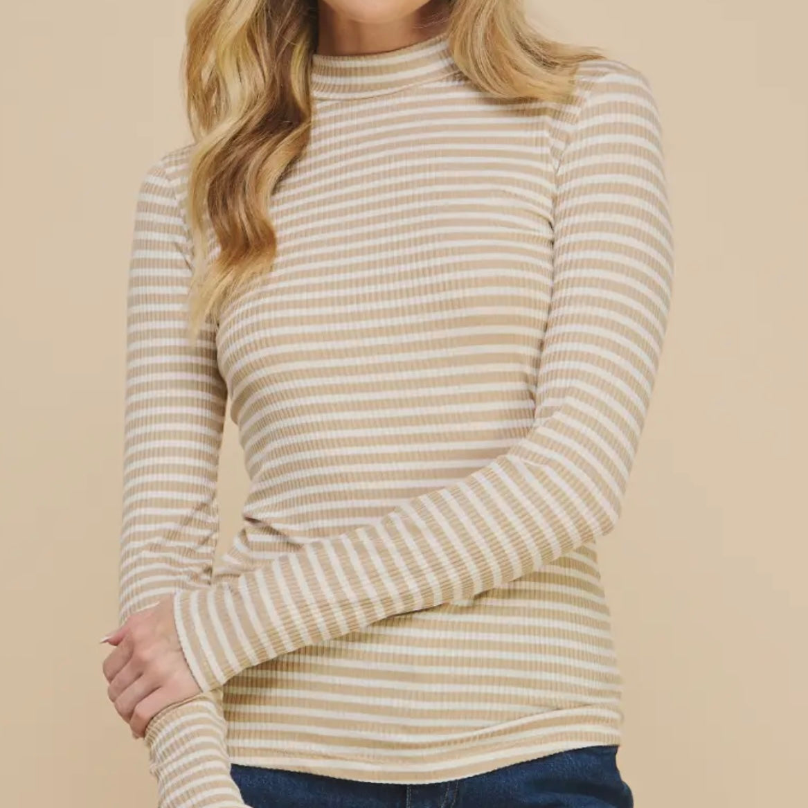 Be Simple Taupe Striped Top