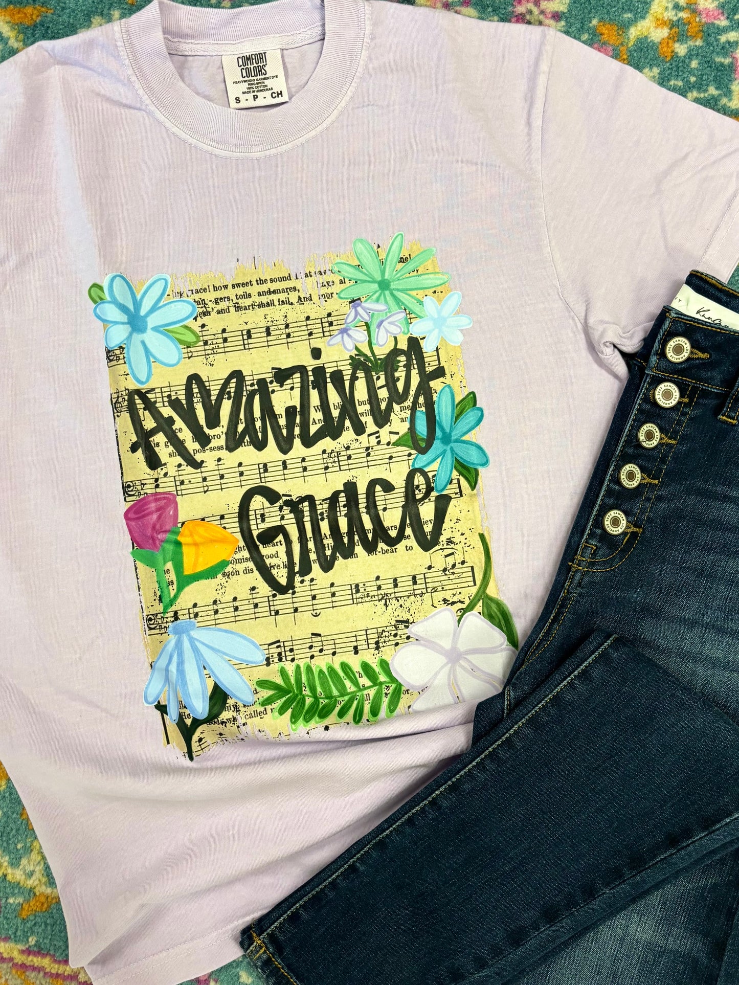 Amazing Grace Floral Hymn Paper Tee