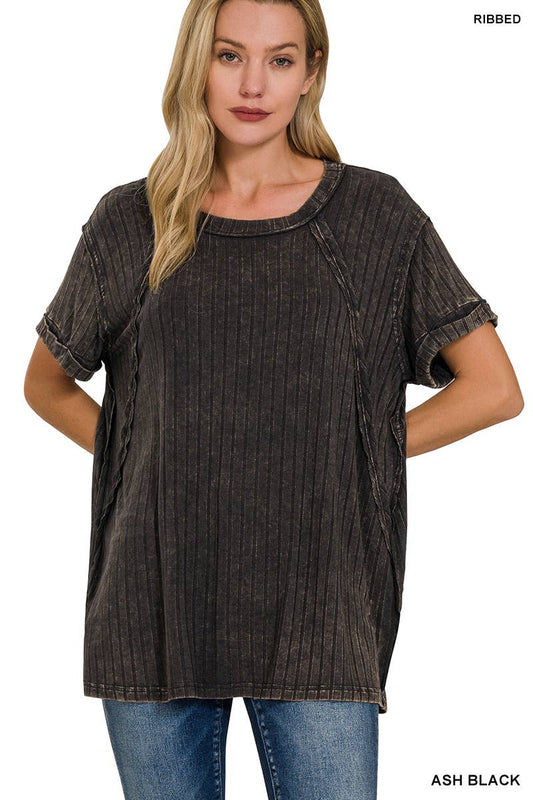 Ash Black Ribbed Raglan Top