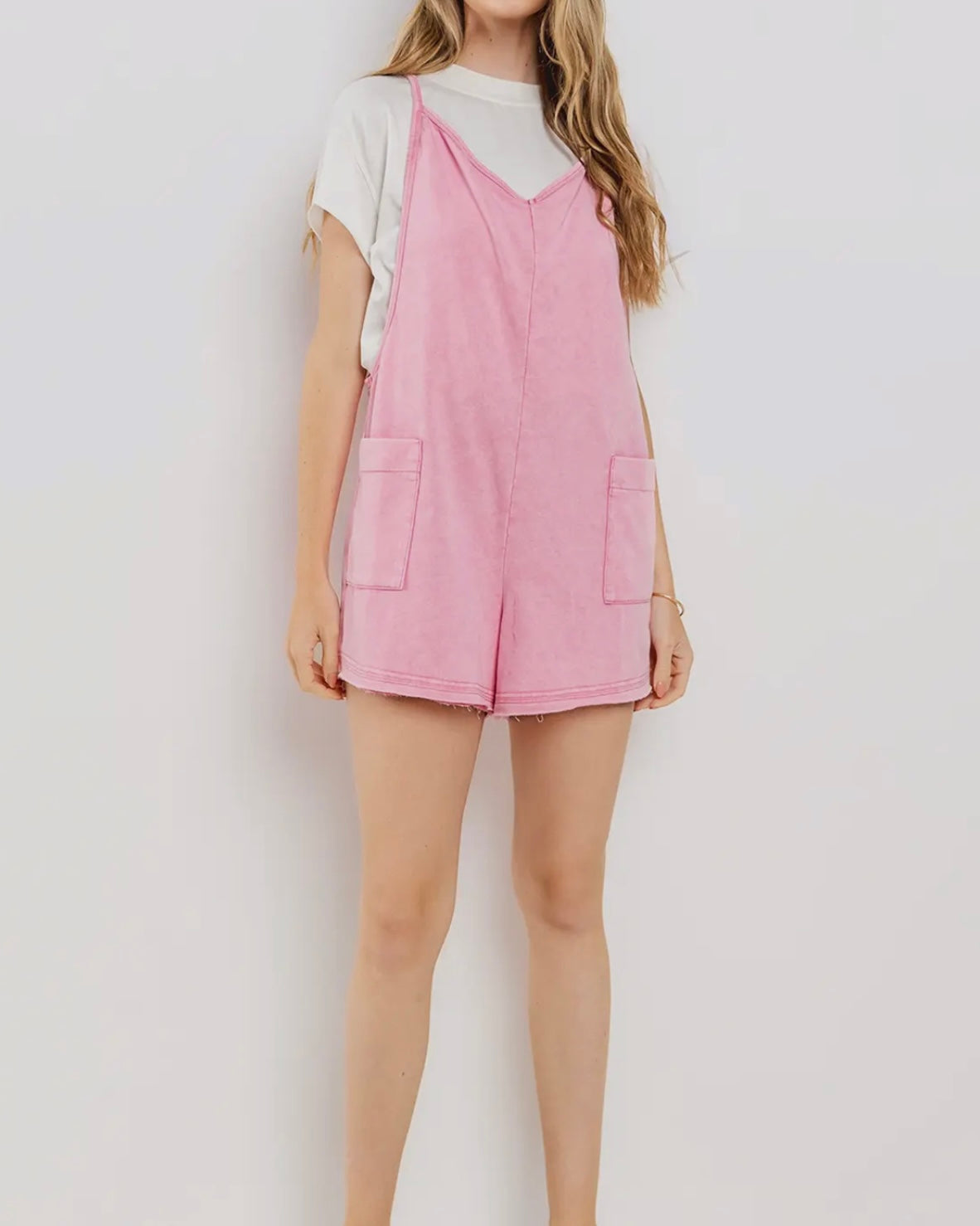 Pink Mineral Washed French Terry Romper