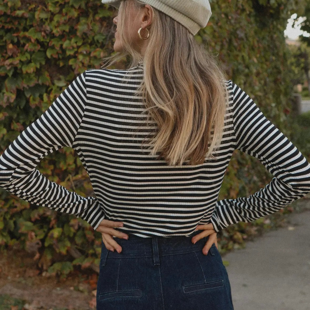 Be Simple Black Striped Top