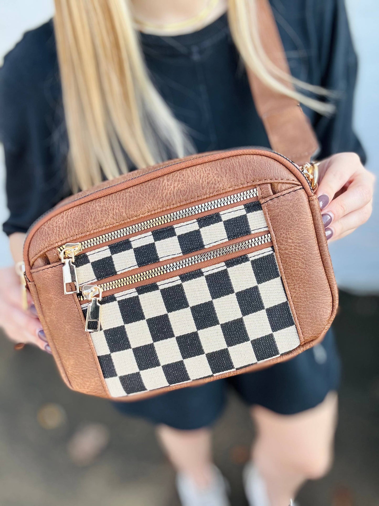 Brown Checkmate Crossbody