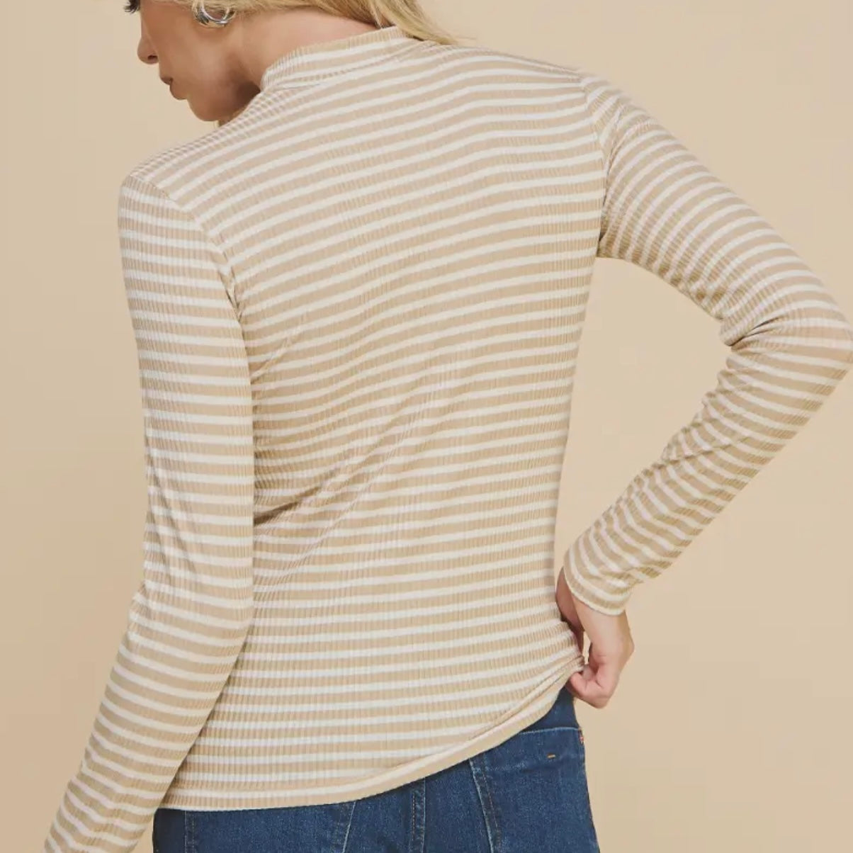 Be Simple Taupe Striped Top