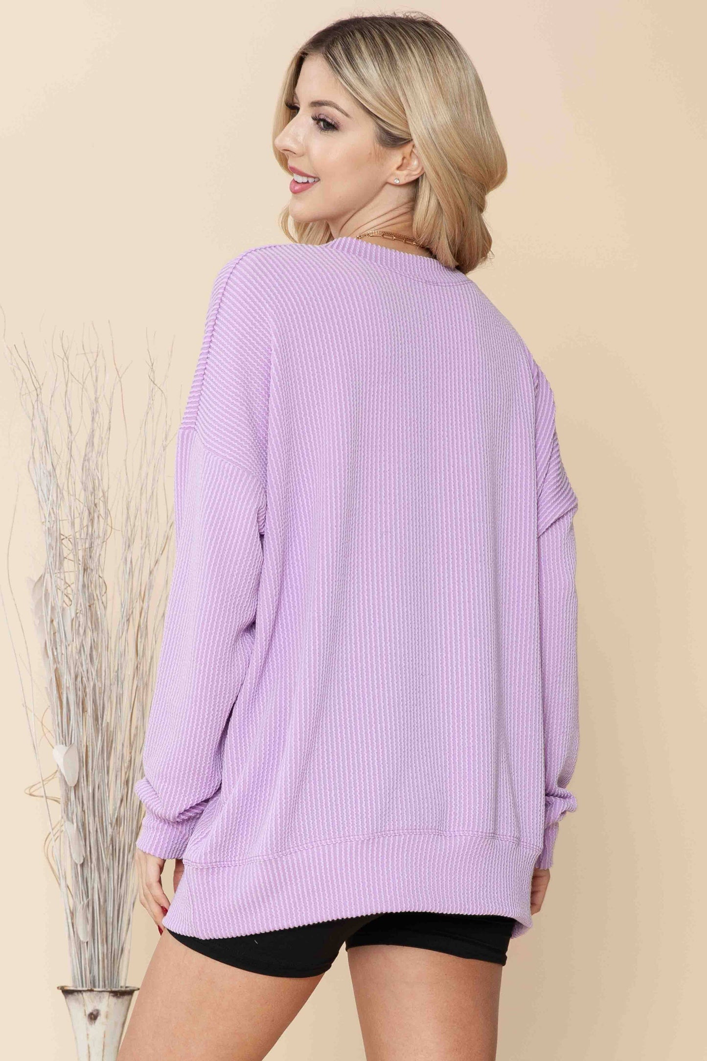 Lavender Wave Rib Oversized Sweatshirt