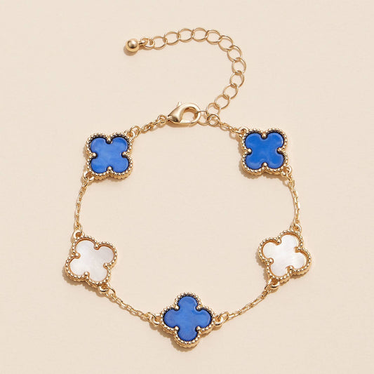 Blue & White Clover Charms Basic Bracelet