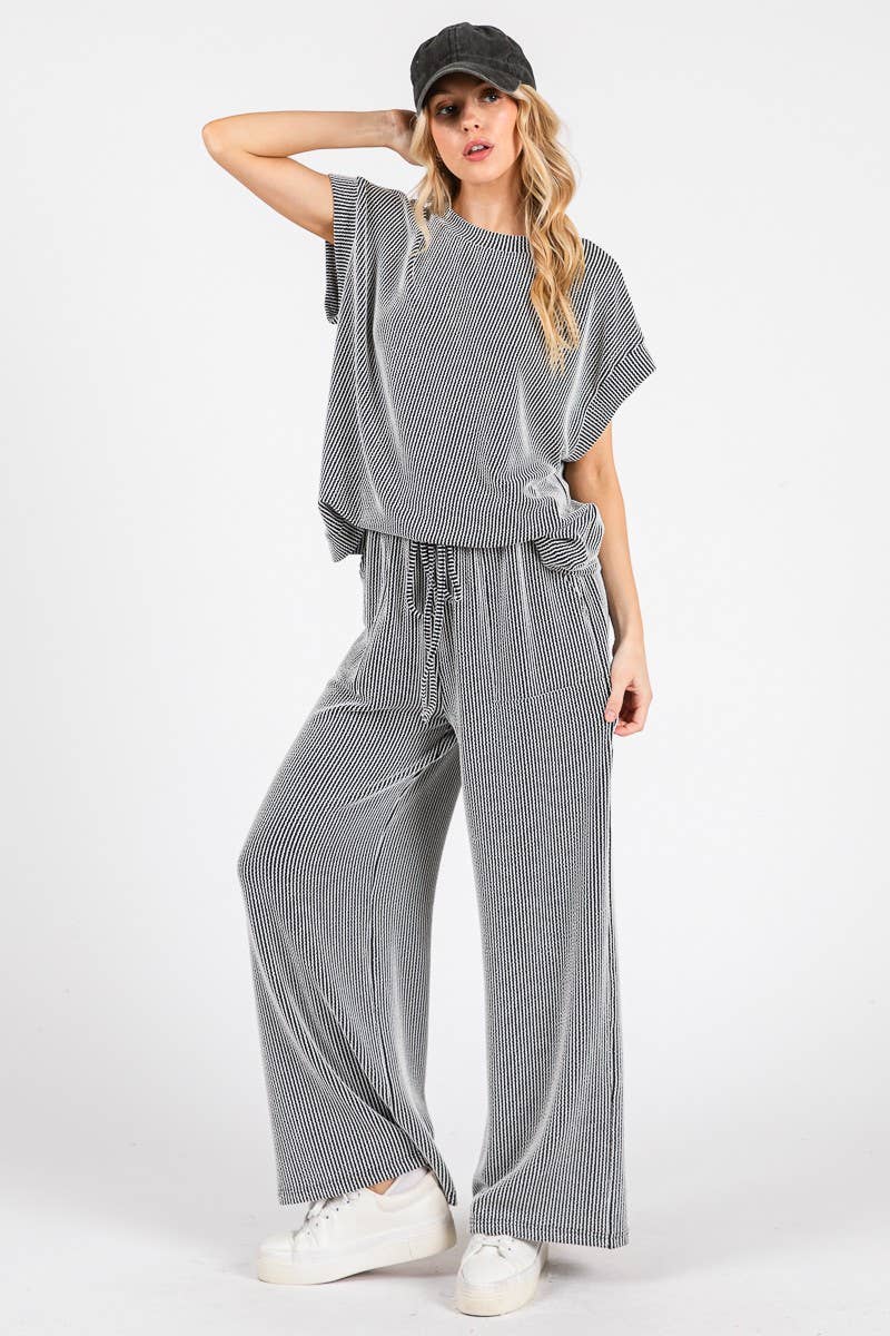Blue Rib Knit Lounge Set