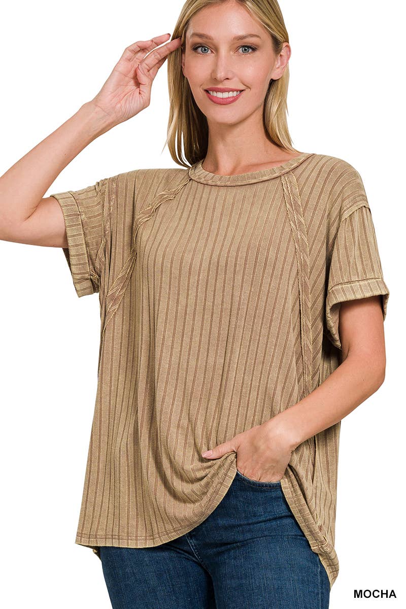 Mocha Ribbed Raglan Top