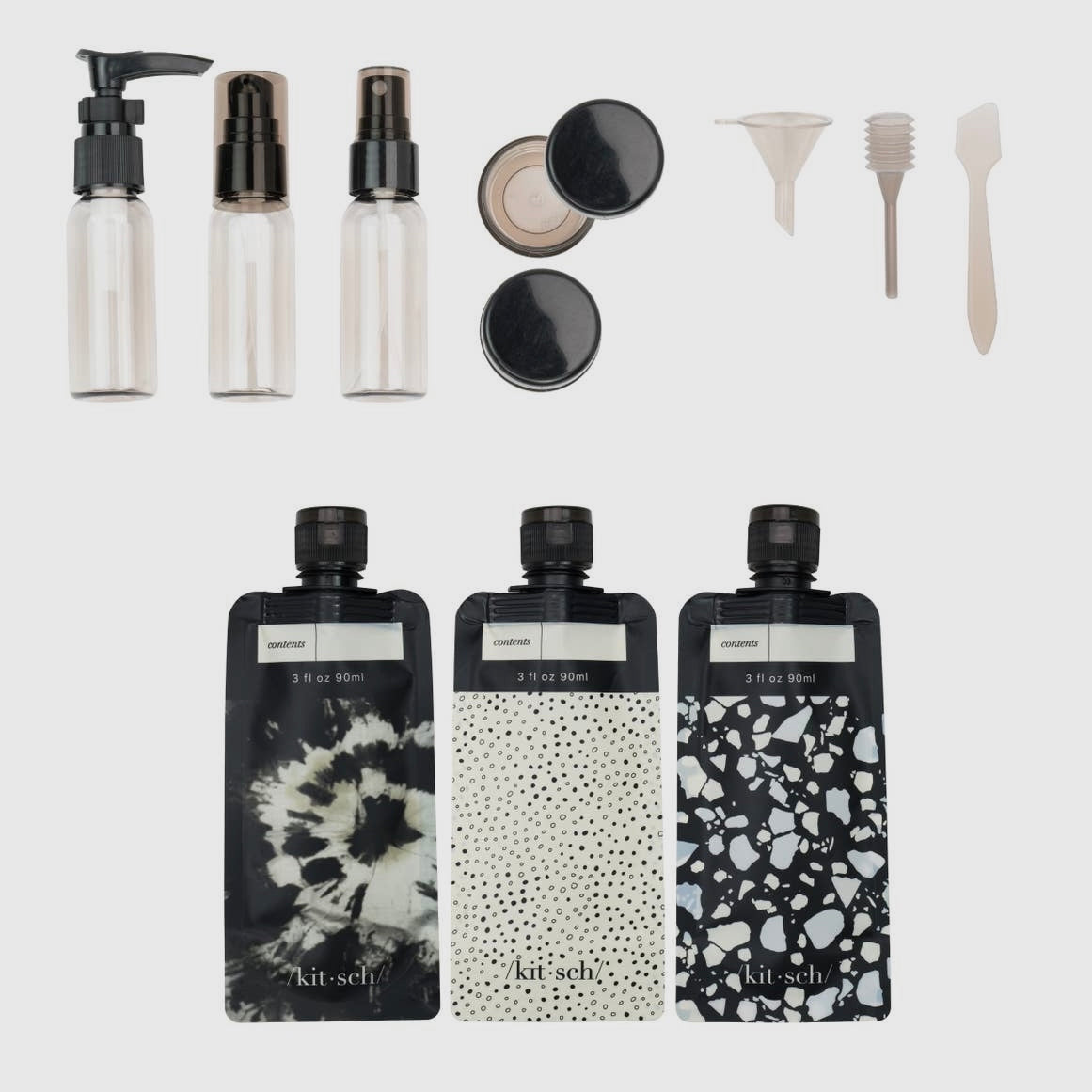 Refillable Ultimate Travel 11pc Set - Black & Ivory