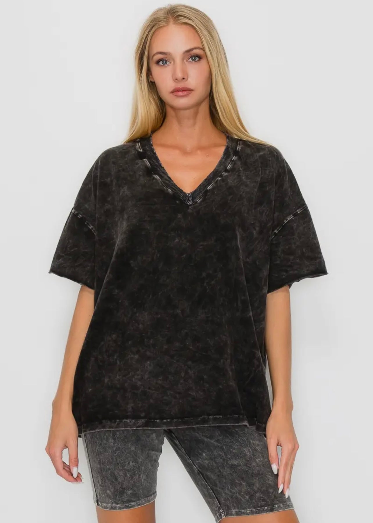 Ash Black Mineral Wash V-Neck T-shirt