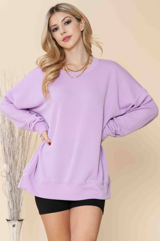 Lavender Wave Rib Oversized Sweatshirt