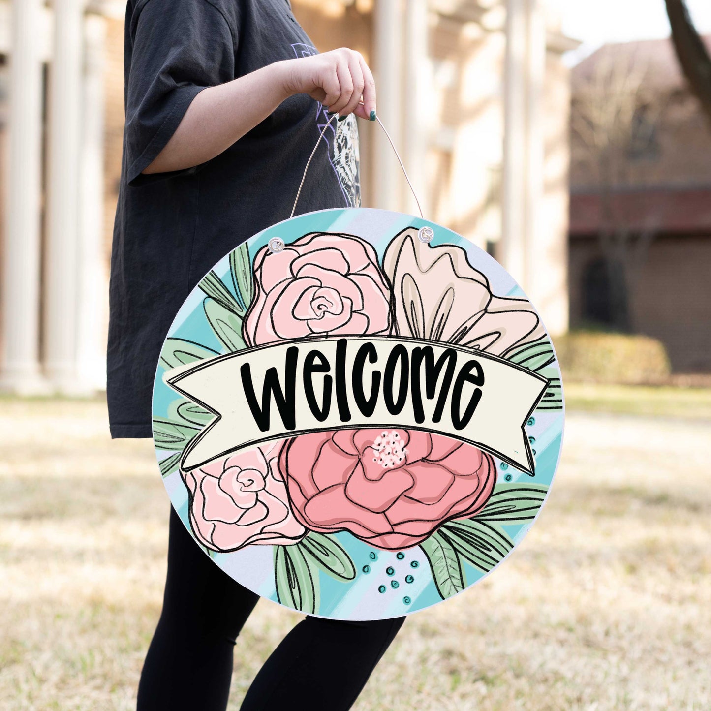 Spring Floral Welcome Round Door Hanger