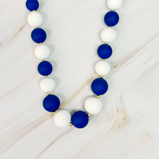 Blue & White Champion Of The Game Ball Bead Necklace