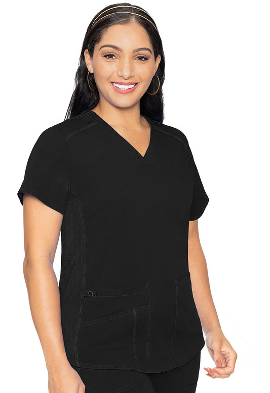 Med Couture V-Neck Shirttail Top in Black MC7459