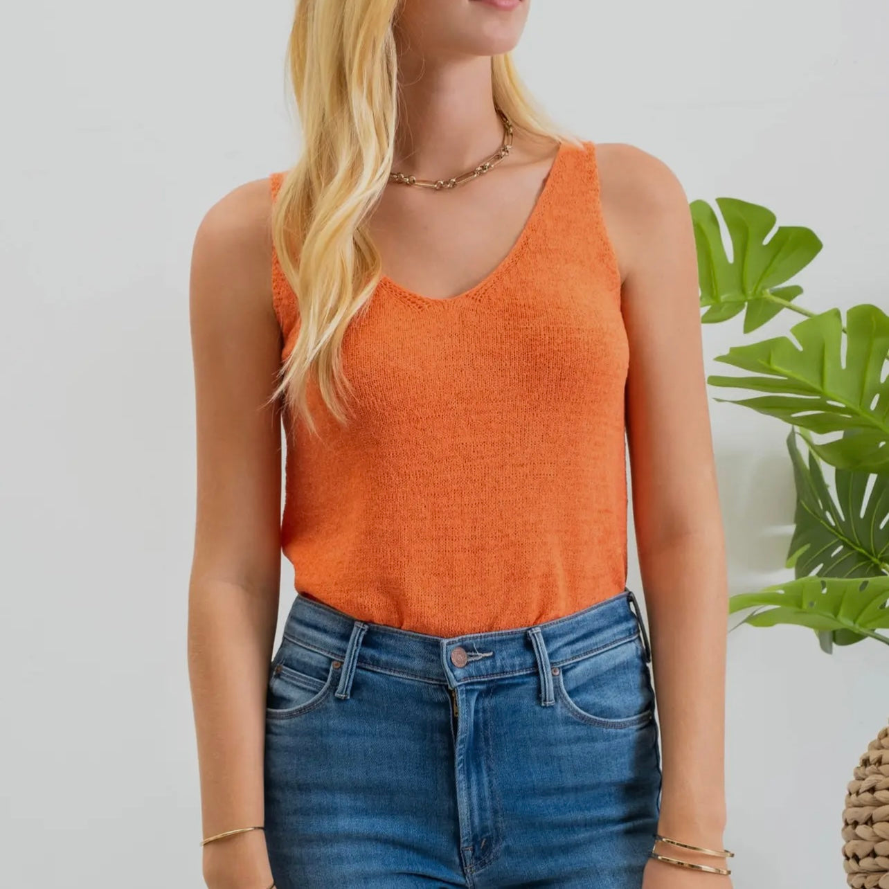 Orange Knit Tank Top