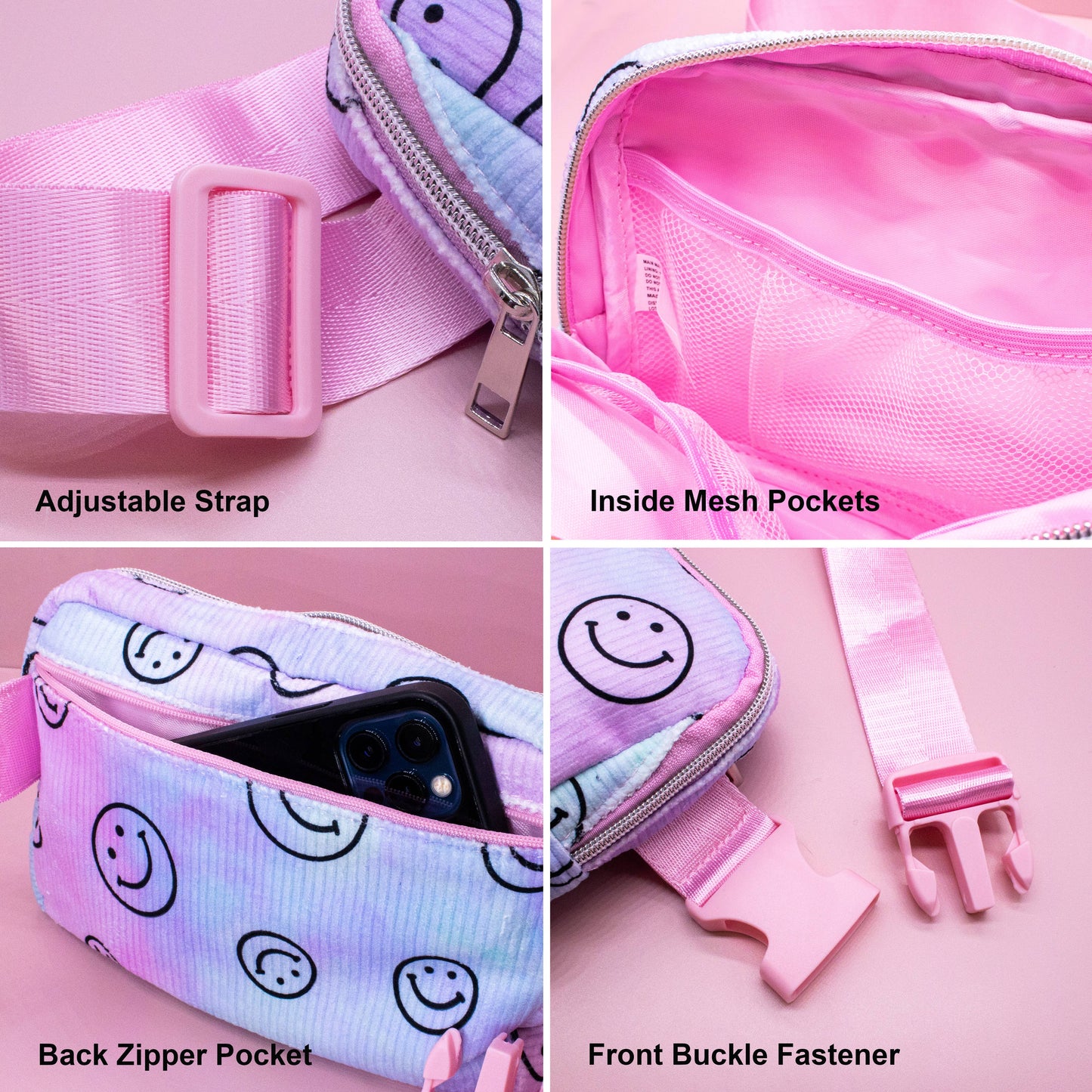 Kids Belt Bag - Tie Dye Smiley Face Crossbody Fanny Pack